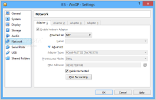 Showing the network settings for virtual machines in VirtualBox
